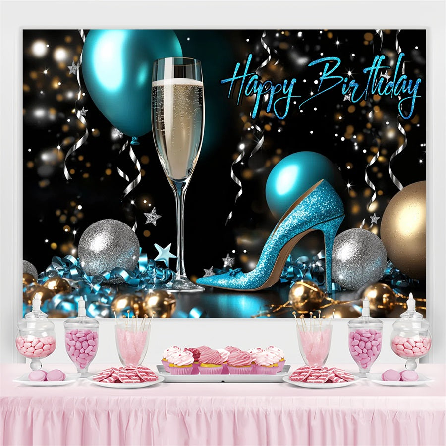Toile de fond Anniversaire Personnalisé Talons Champagne Ballons GTY3-260