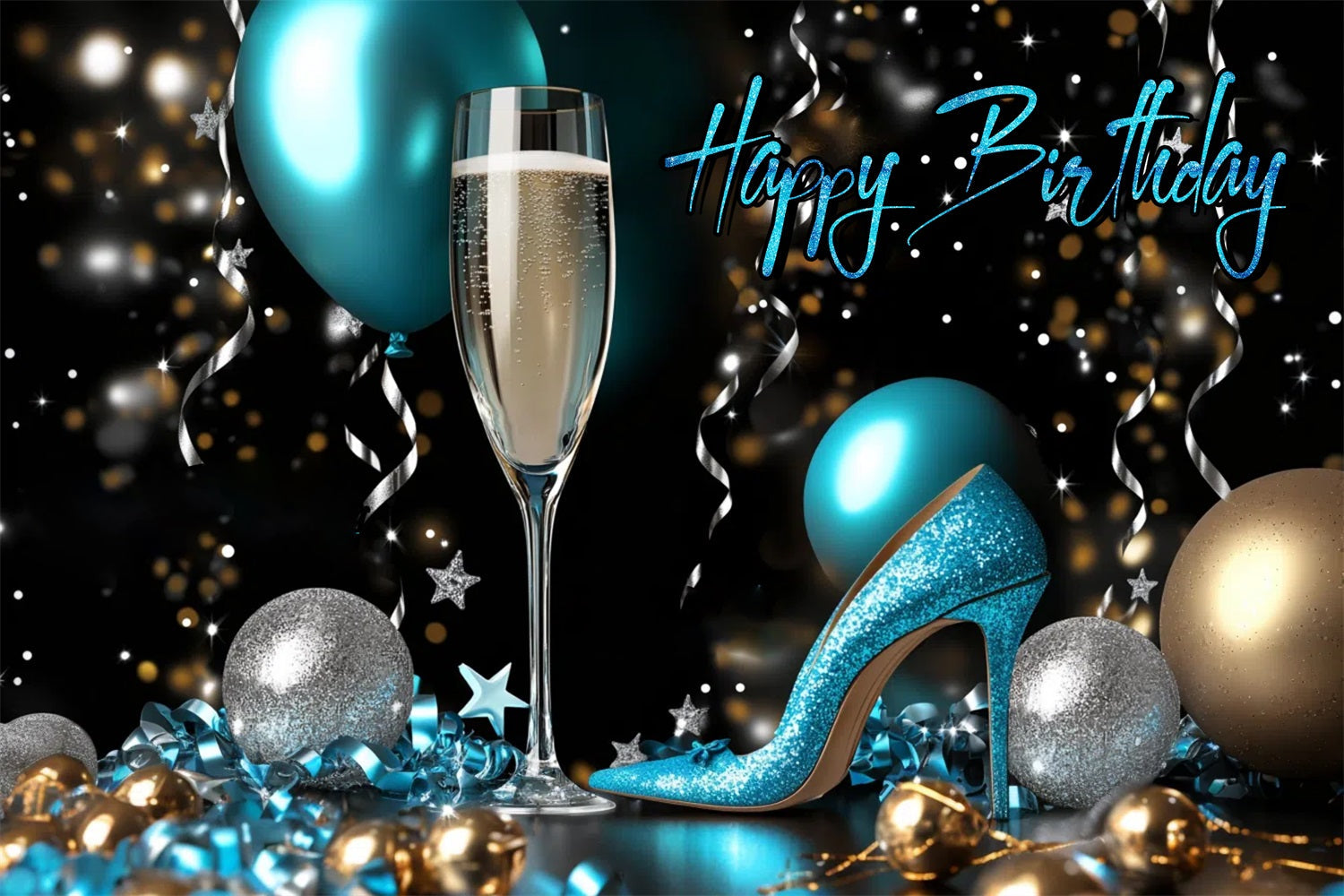 Toile de fond Anniversaire Personnalisé Talons Champagne Ballons GTY3-260