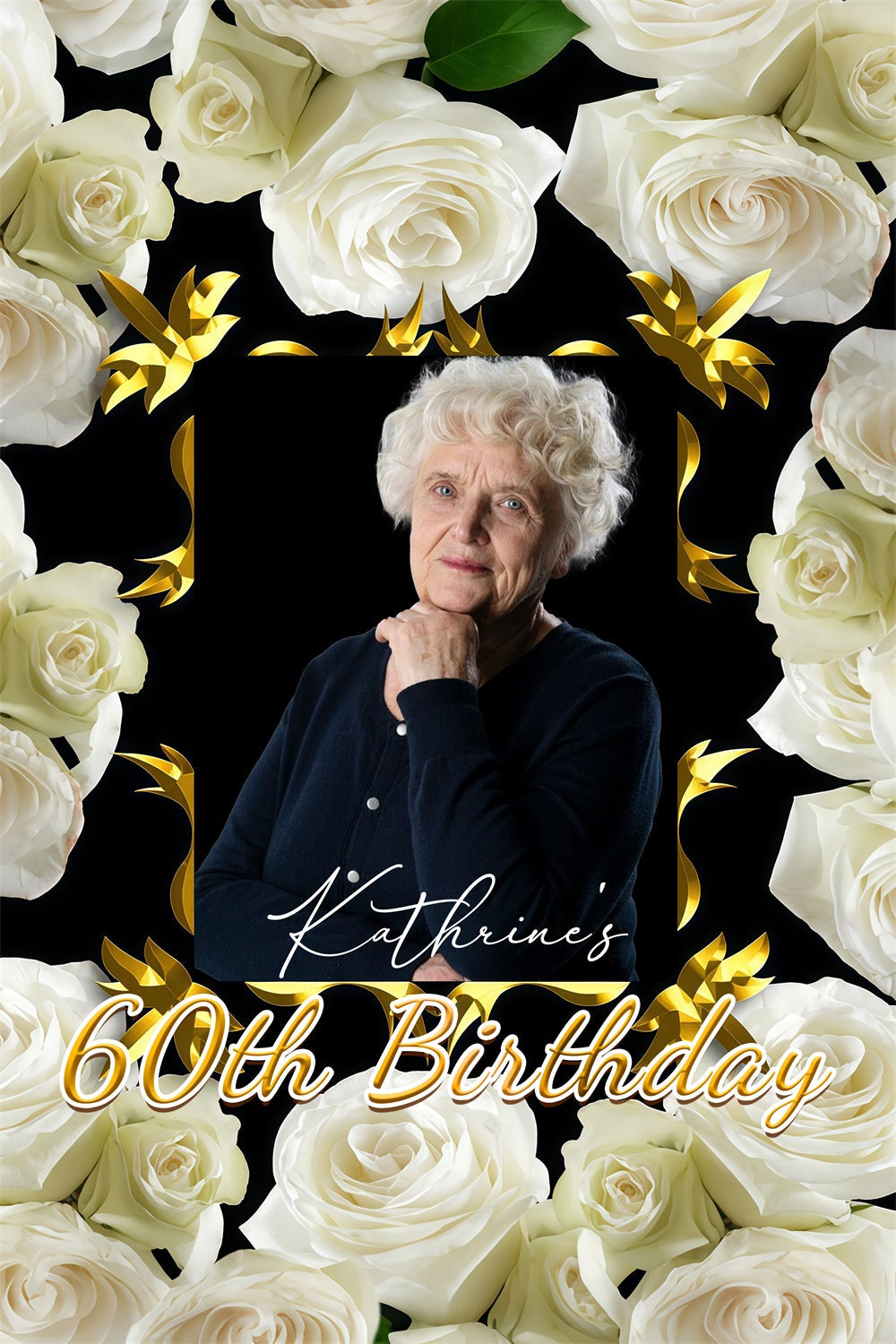 Toile de fond Anniversaire Personnalisée Célébration Rose Blanche 60ème GTY3-262