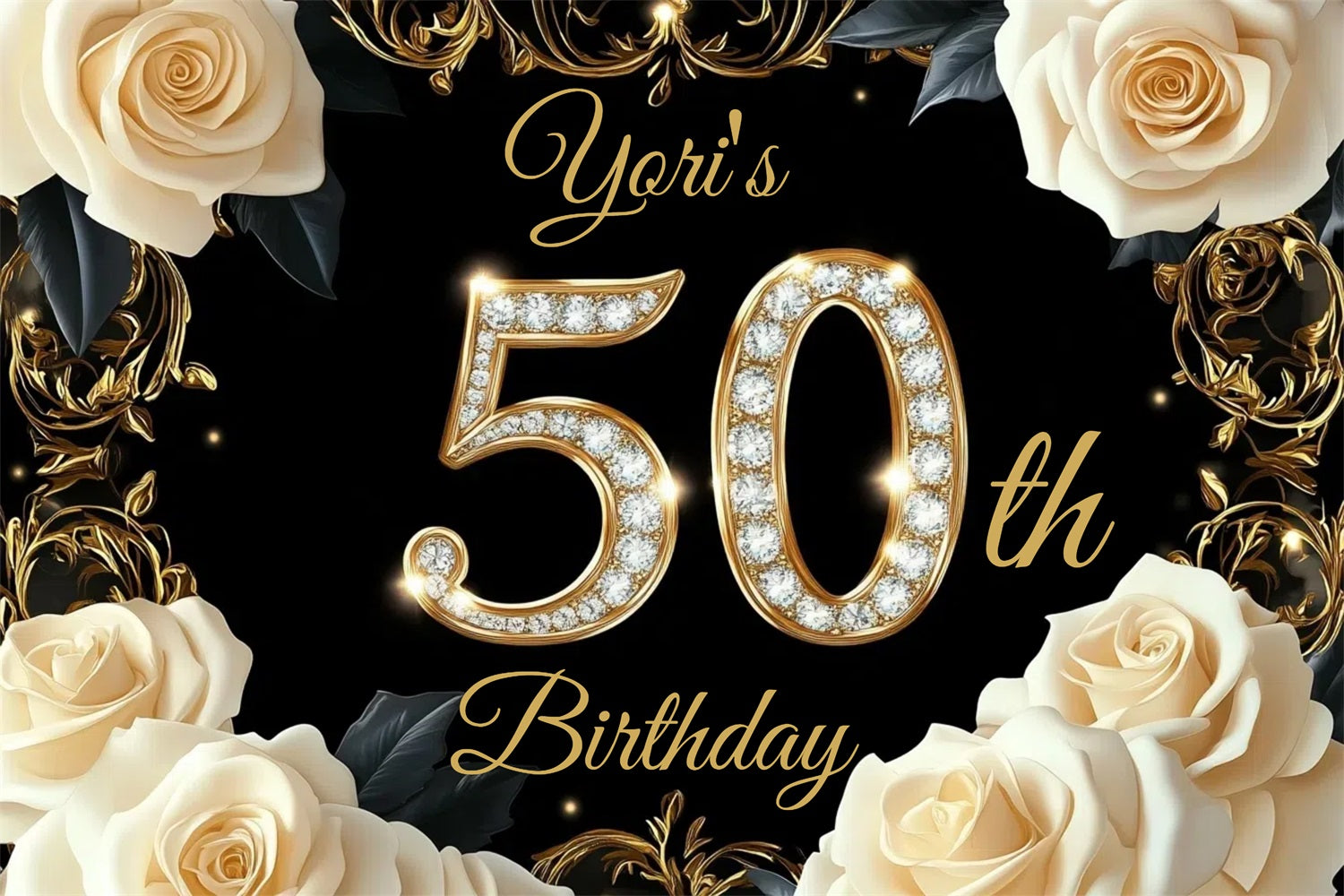 Toile de fond Anniversaire Personnalisée Fleur Étincelante Diamant GTY3-267