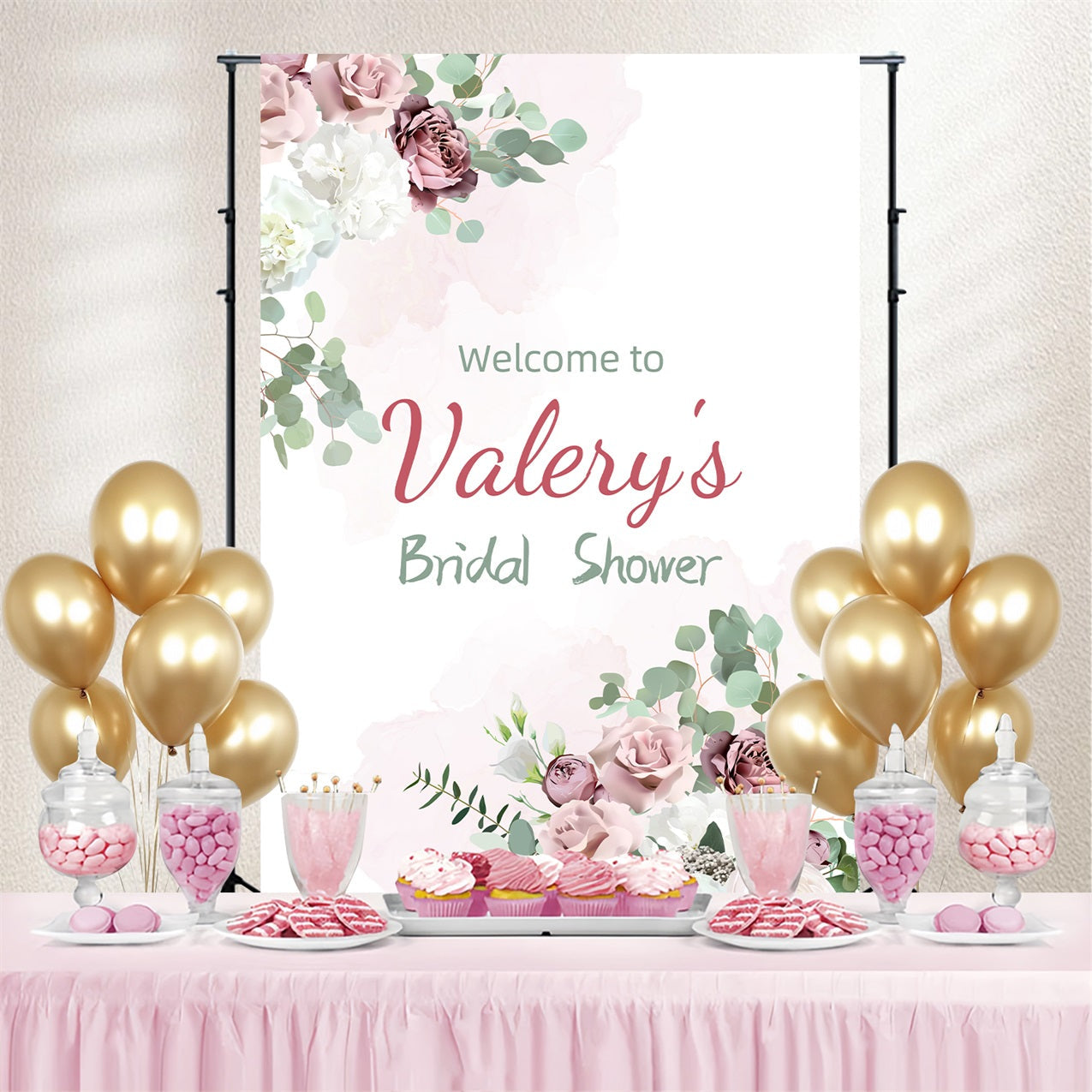 Toile de fond Bridal Shower Personnalisable Fleurs Élégantes GTY3-272