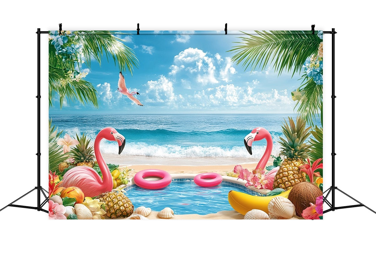 Toile de fond de Plage Été Fruits Tropicaux Flamant Rose GTY3-282