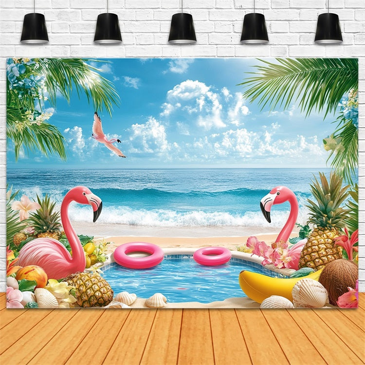 Toile de fond de Plage Été Fruits Tropicaux Flamant Rose GTY3-282