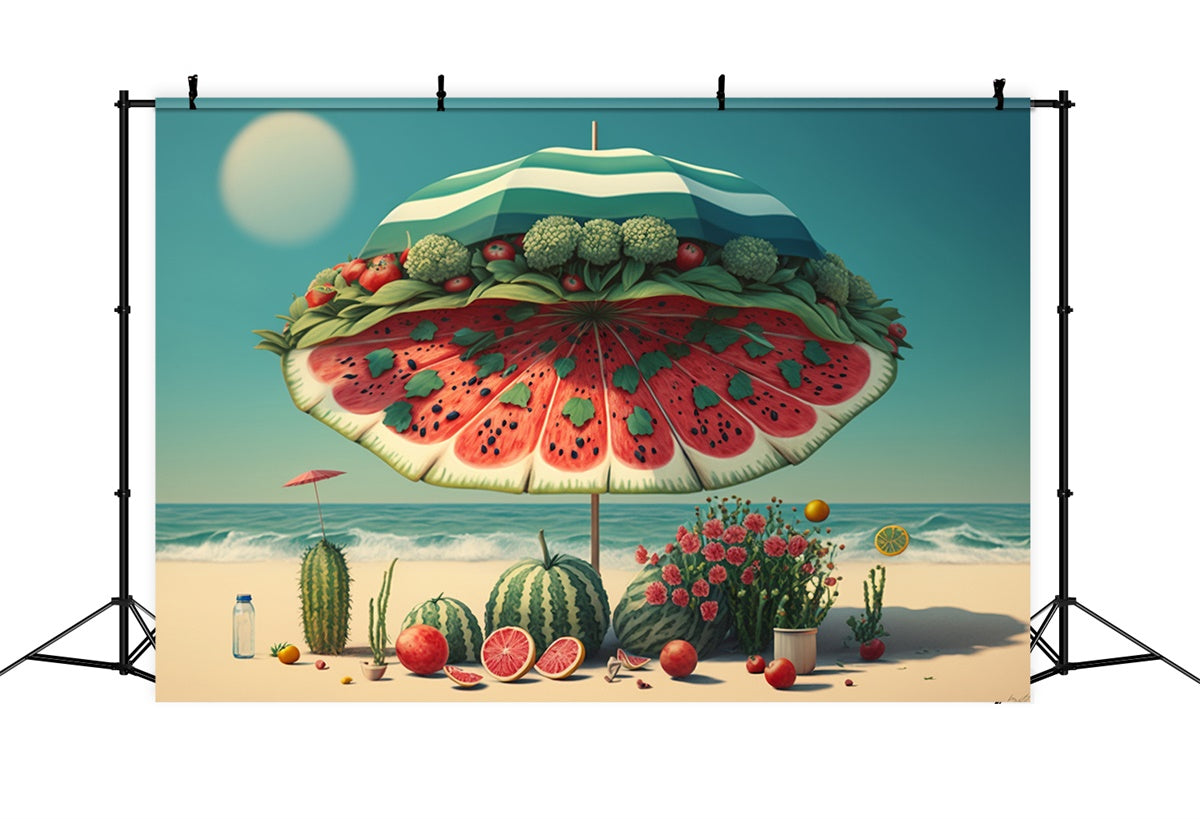 Toile de fond de Plage Été Pastèque Parasol Fruits GTY3-290