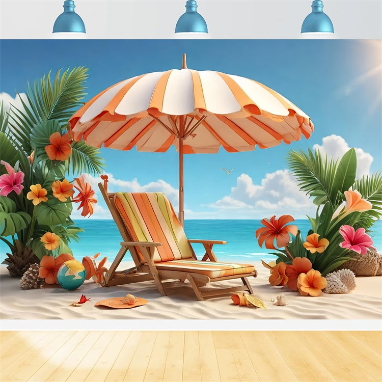 Toile de fond de Plage Été Palmier Fleurs Chaise GTY3-293