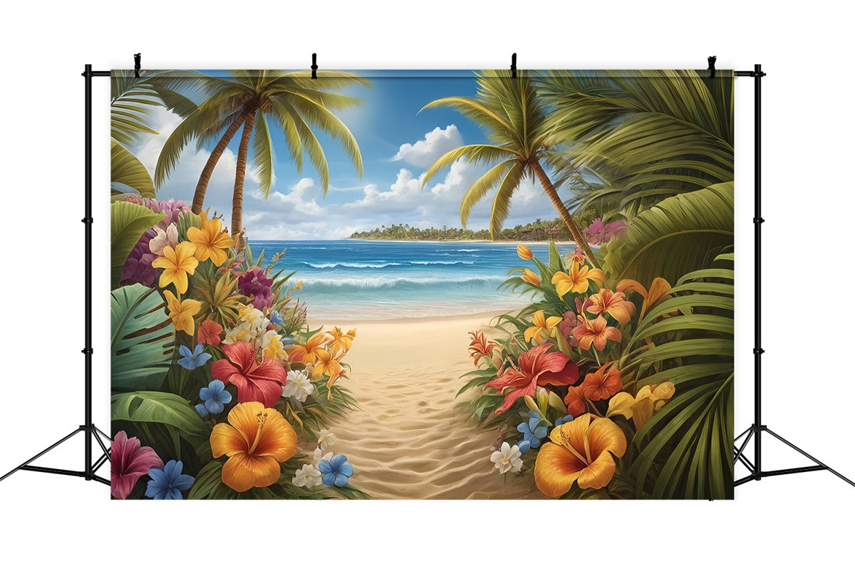 Toile de fond de Plage Été Fleurs Tropicales Sentier GTY3-294