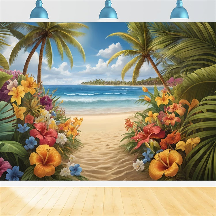 Toile de fond de Plage Été Fleurs Tropicales Sentier GTY3-294