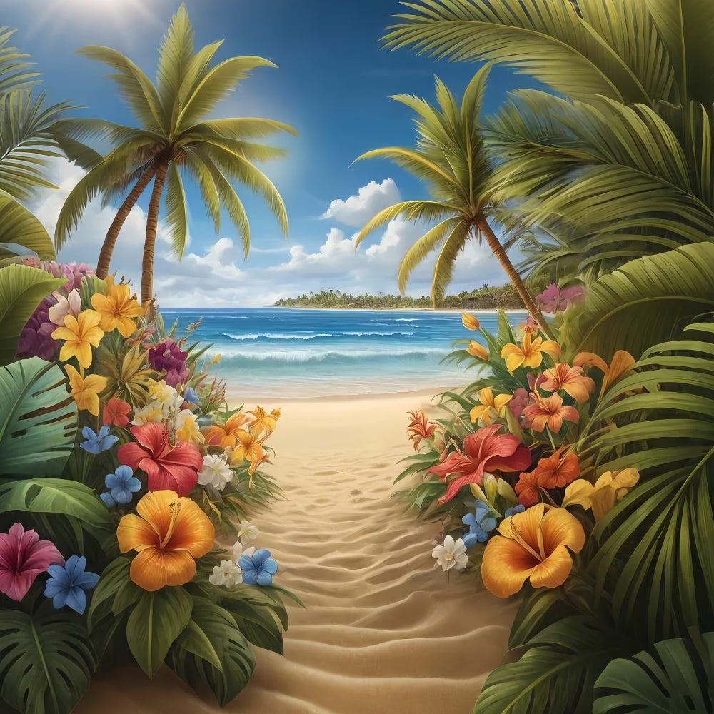 Toile de fond de Plage Été Fleurs Tropicales Sentier GTY3-294