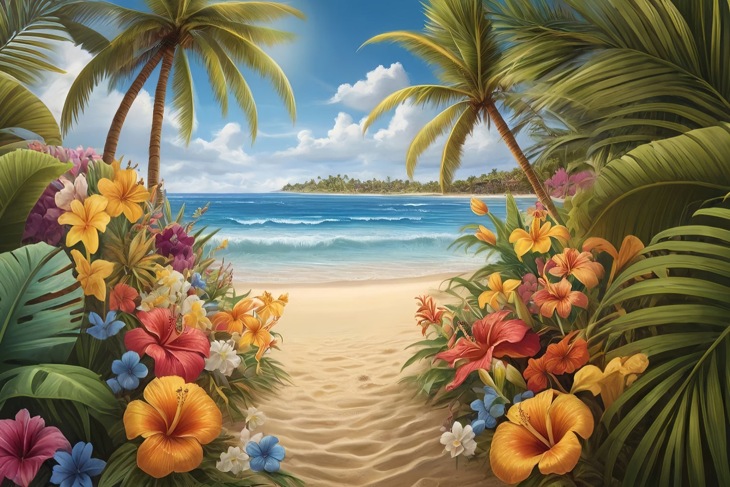 Toile de fond de Plage Été Fleurs Tropicales Sentier GTY3-294