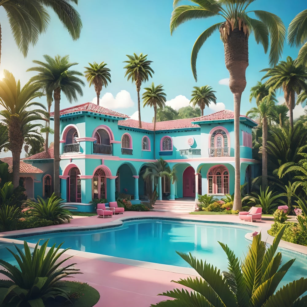 Toile de fond Été Villa Palmier Piscine GTY3-297