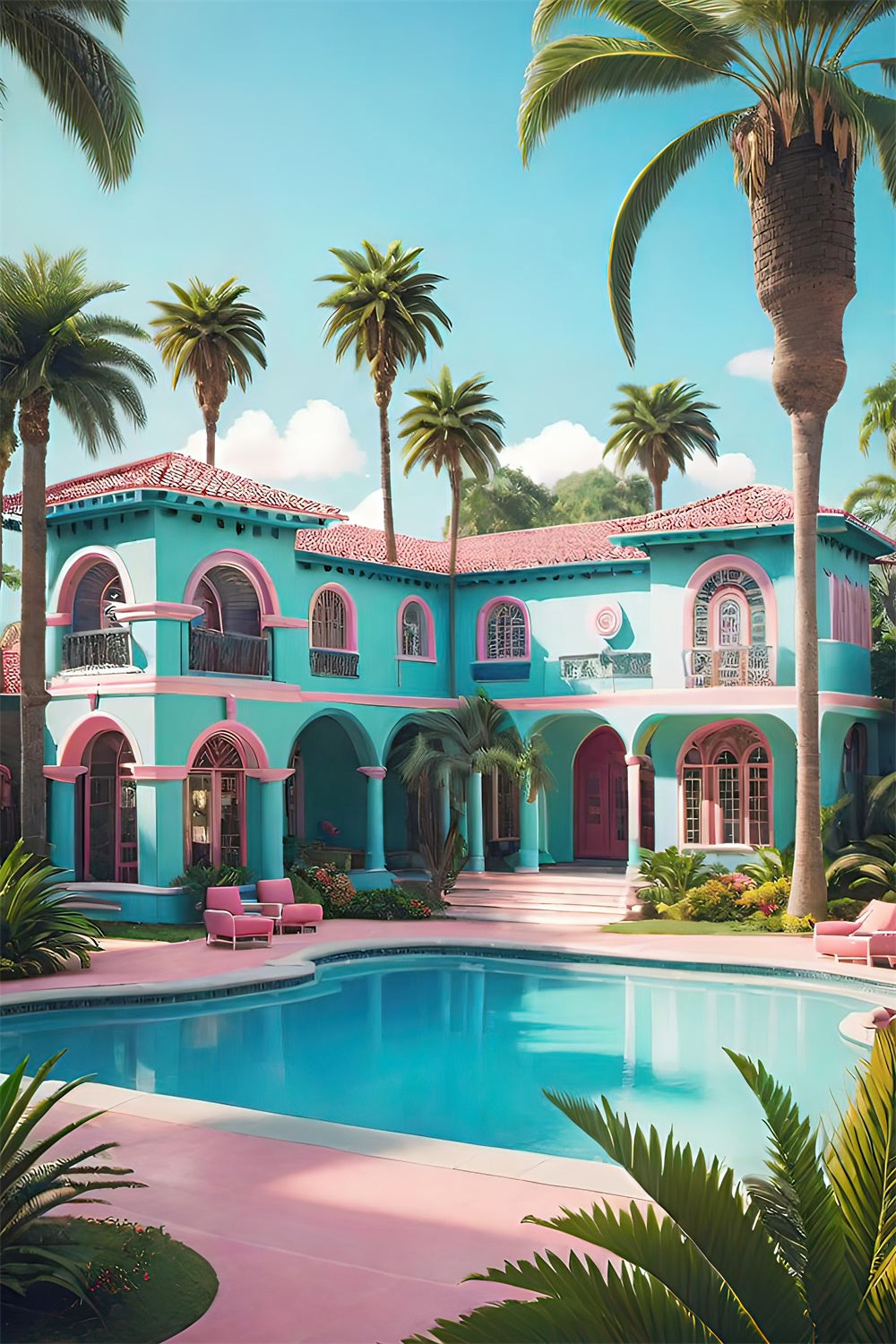 Toile de fond Été Villa Palmier Piscine GTY3-297