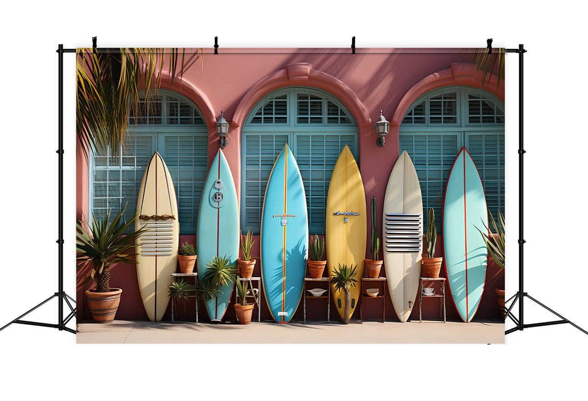 Toile de fond de Plage Été Planches de Surf Colorées GTY3-298