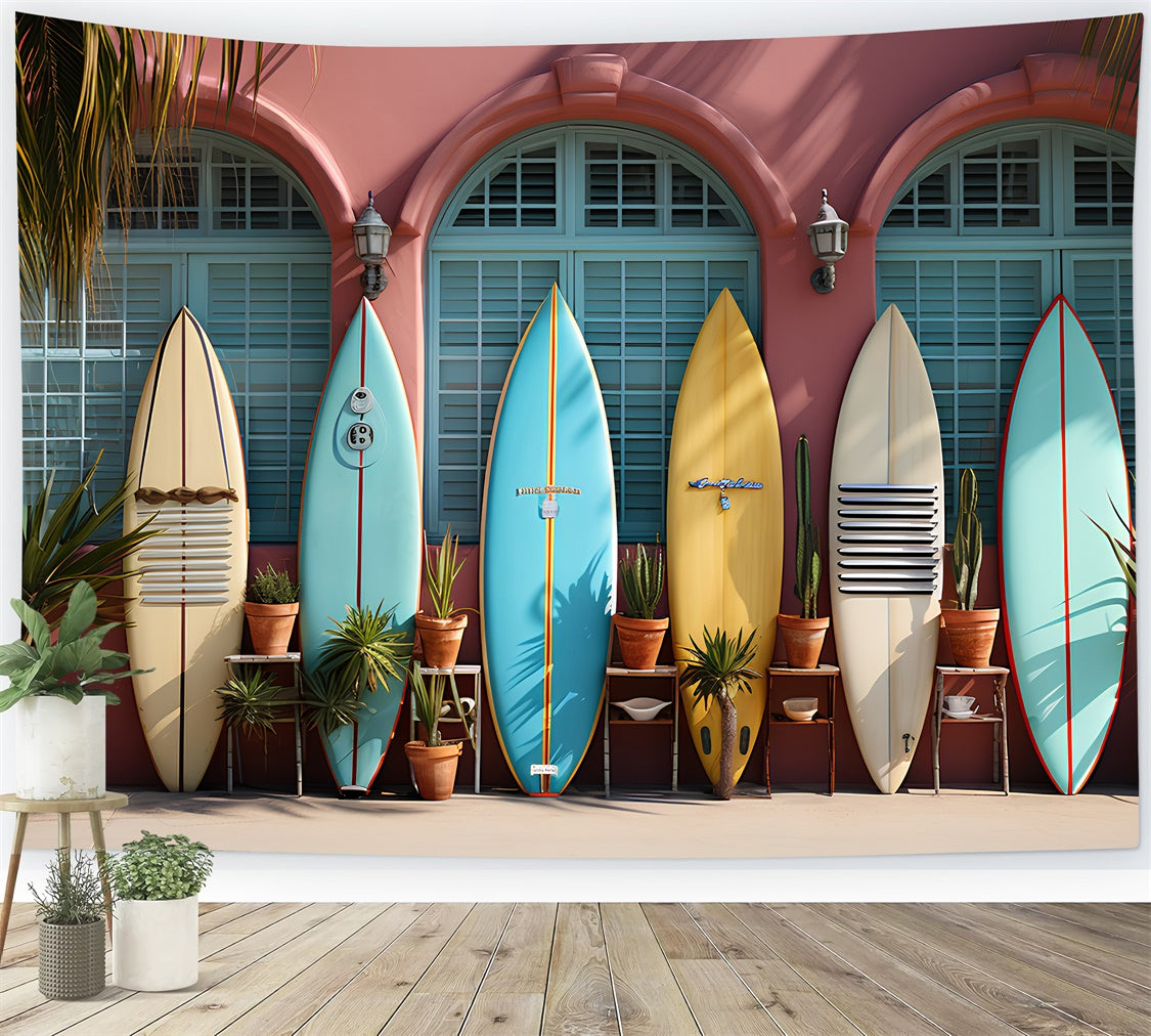 Toile de fond de Plage Été Planches de Surf Colorées GTY3-298