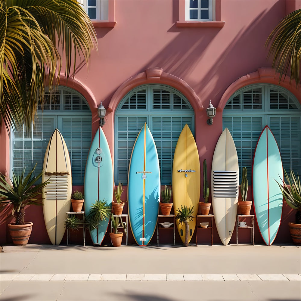 Toile de fond de Plage Été Planches de Surf Colorées GTY3-298