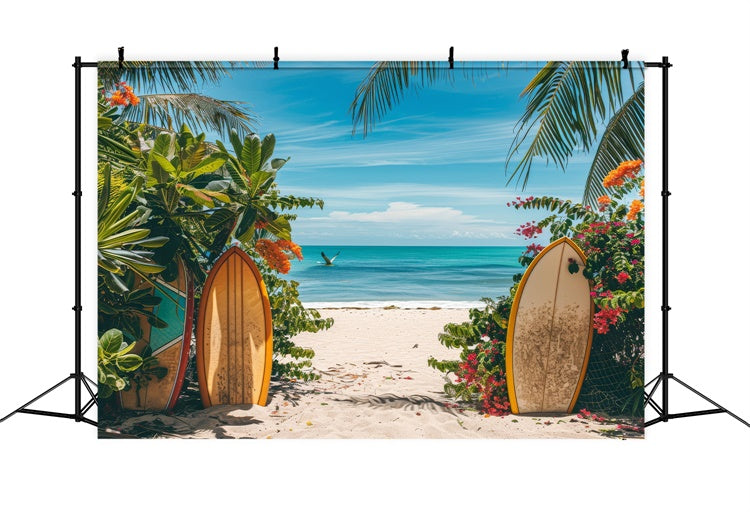 Toile de fond de Plage Été Planche de Surf Fleurs Mer GTY3-300