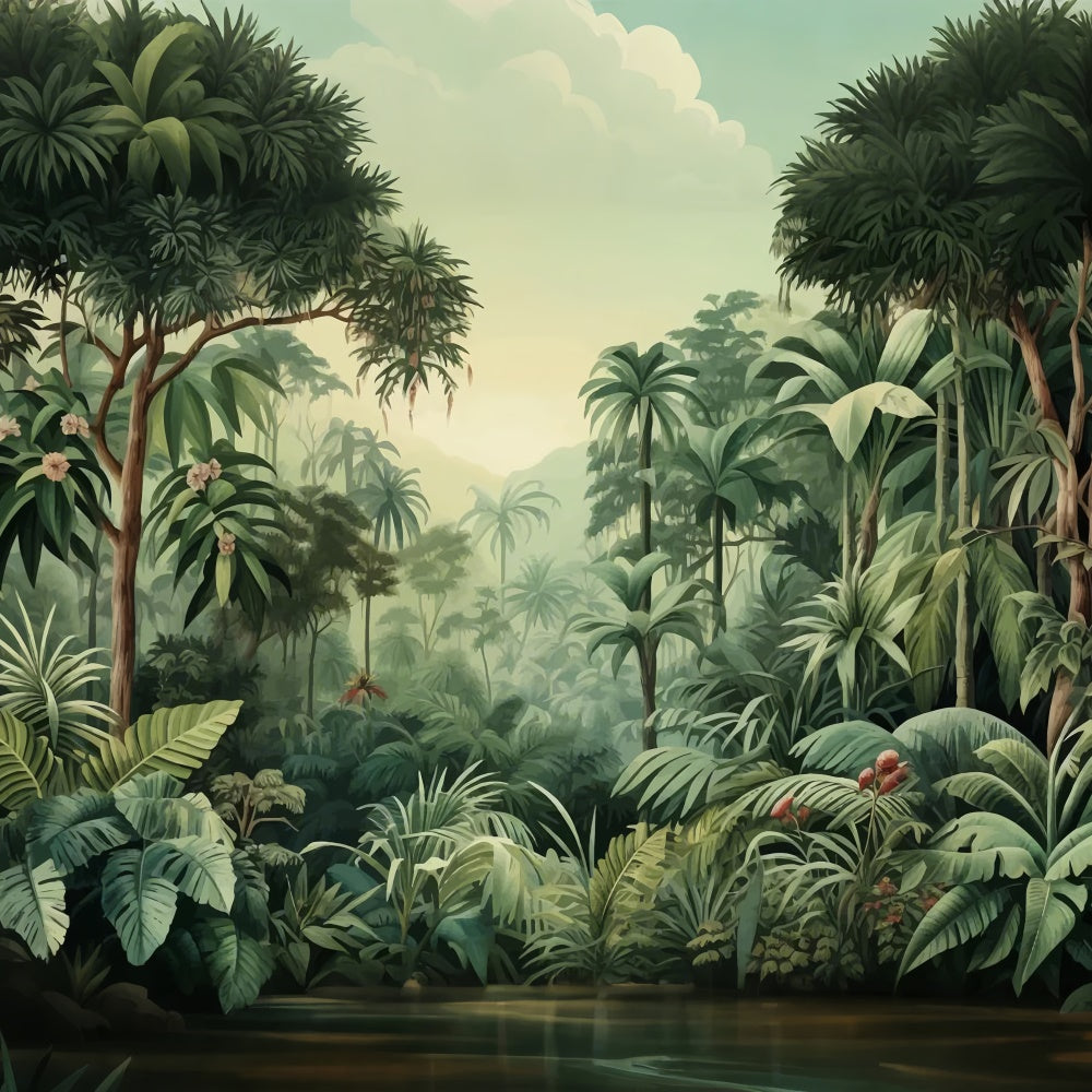 Toile de fond Été Forêt Tropicale Feuilles Vertes GTY3-301