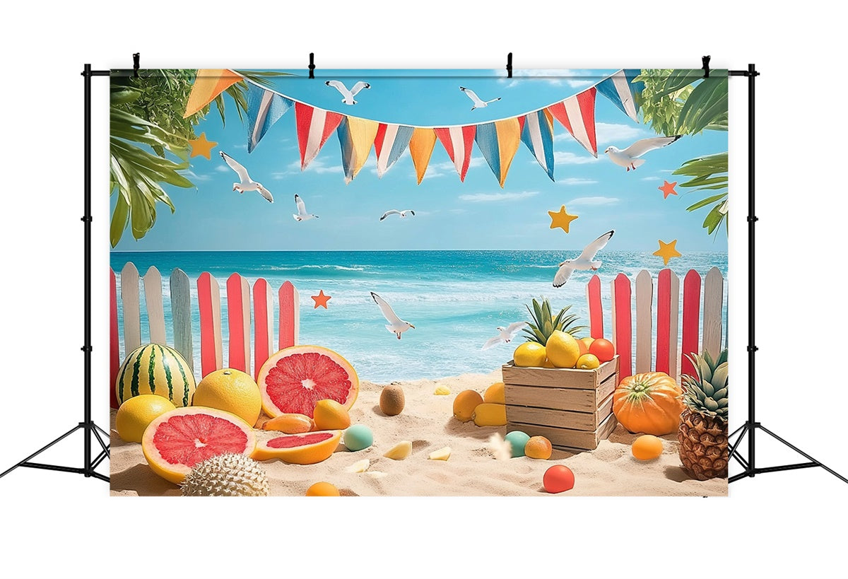 Toile de fond de Plage Été Fruits Tropicaux Clôture GTY3-305