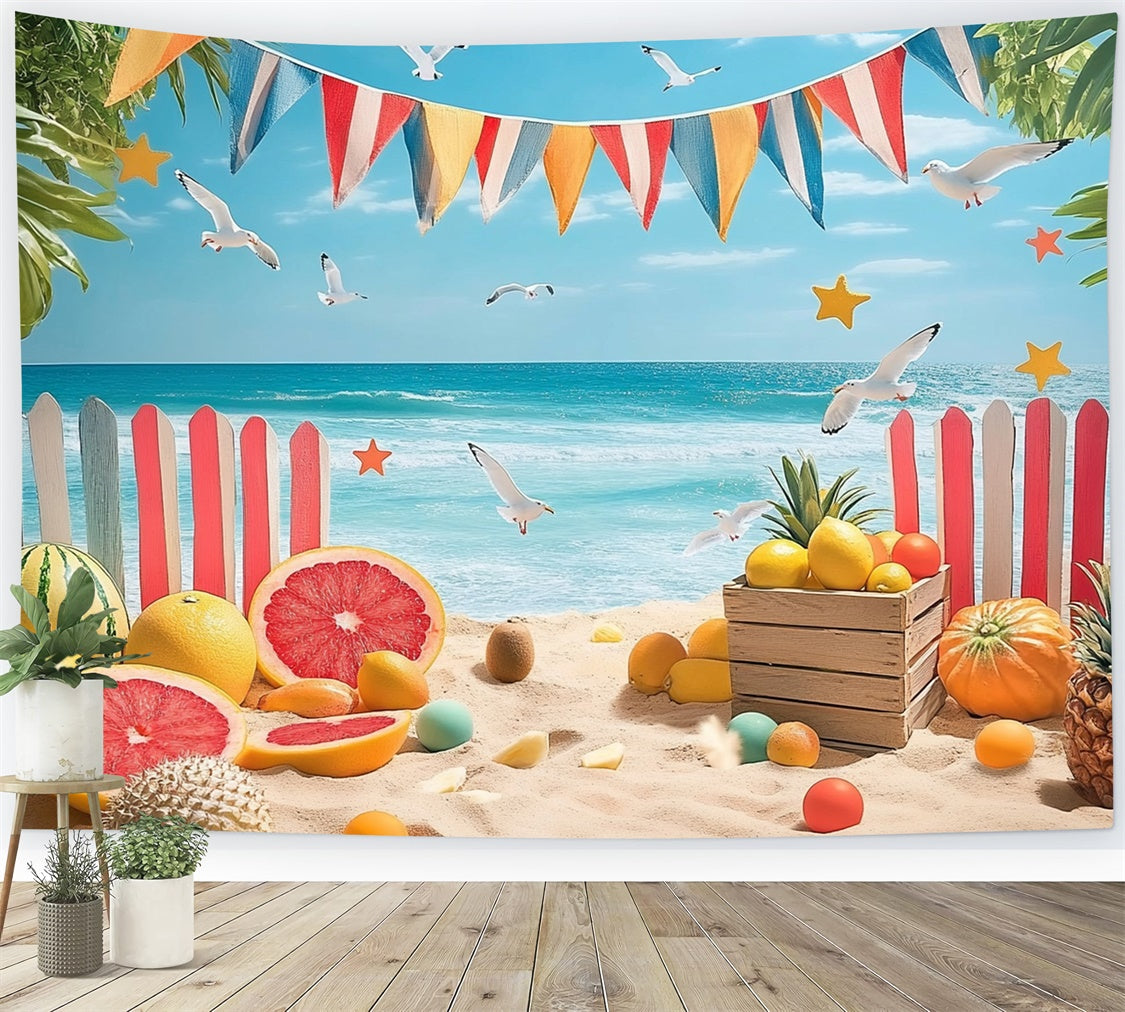 Toile de fond de Plage Été Fruits Tropicaux Clôture GTY3-305