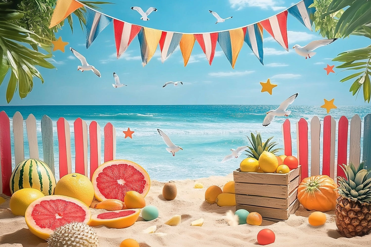Toile de fond de Plage Été Fruits Tropicaux Clôture GTY3-305