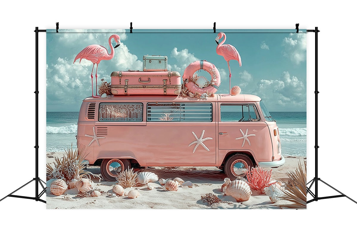 Toile de fond de Plage Été Flamant Rose Van Tropical GTY3-309