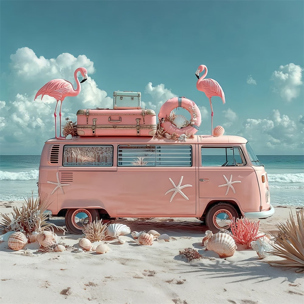 Toile de fond de Plage Été Flamant Rose Van Tropical GTY3-309