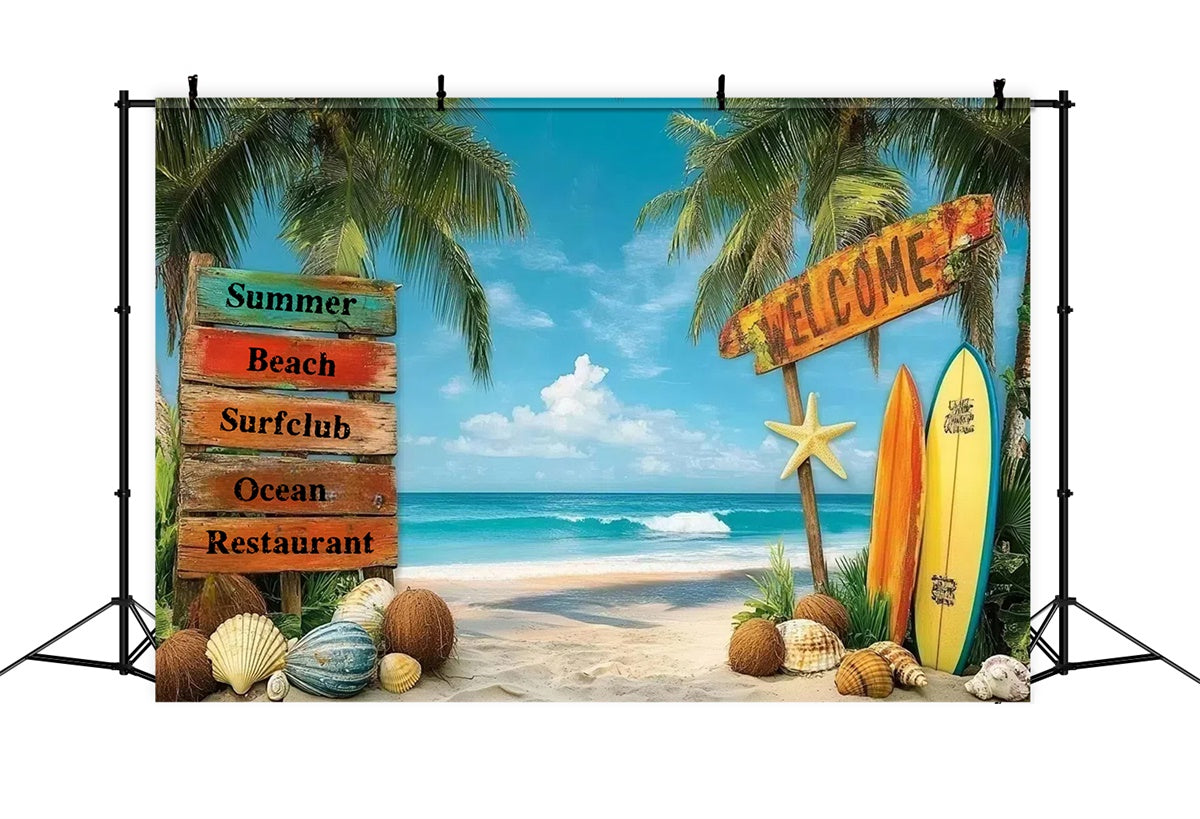 Toile de fond de Plage Été Surf Bienvenue Océan GTY3-312