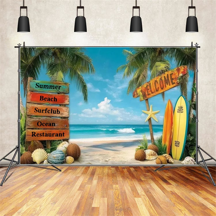 Toile de fond de Plage Été Surf Bienvenue Océan GTY3-312