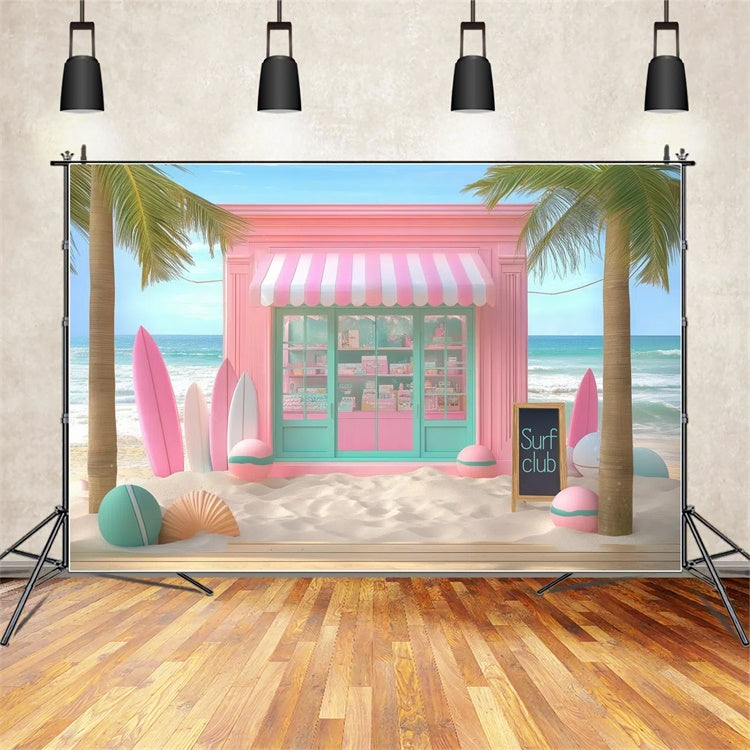 Toile de fond de Plage Été Planches de Surf Roses Boutique GTY3-313