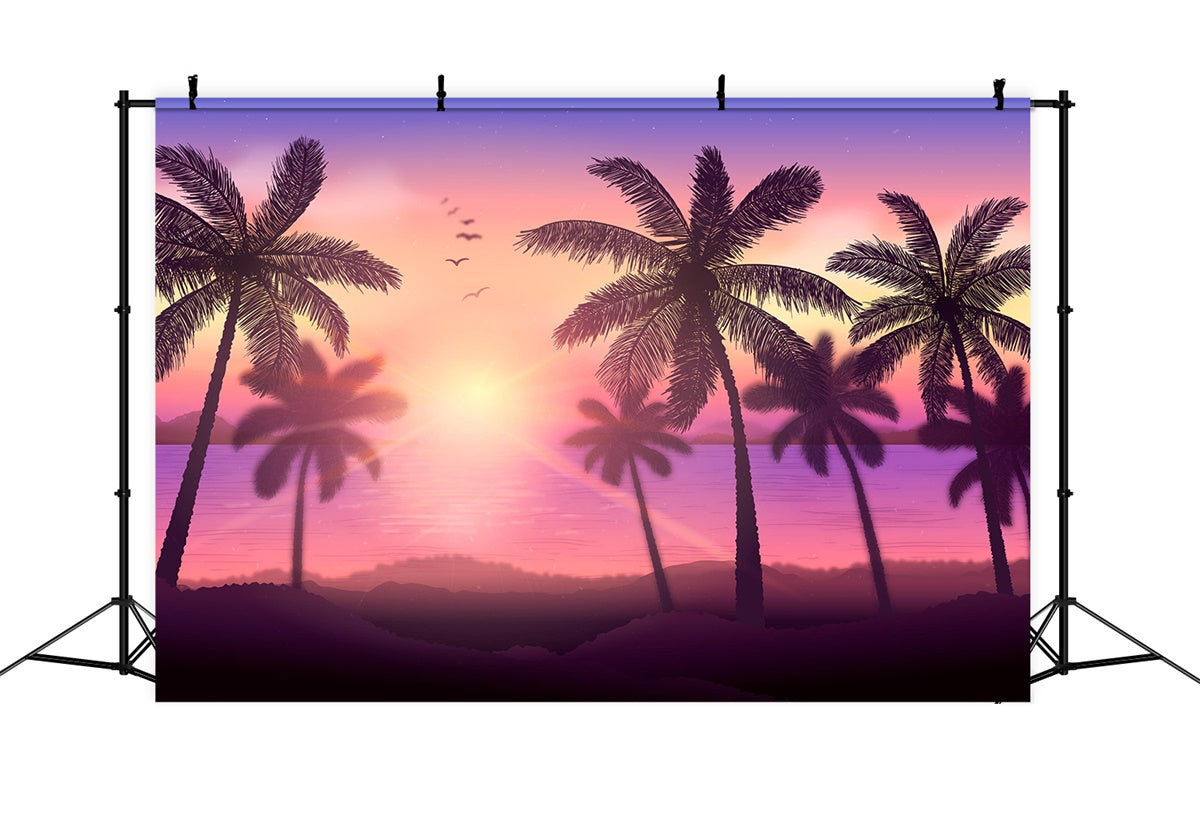 Toile de fond de Plage Été Coucher de Soleil Palmier GTY3-372