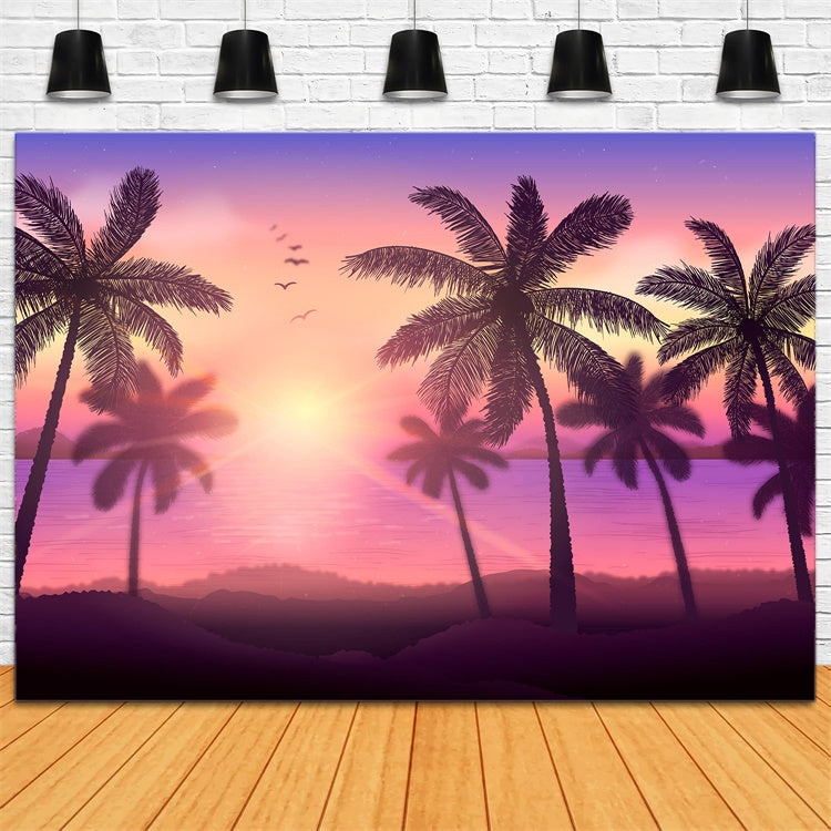 Toile de fond de Plage Été Coucher de Soleil Palmier GTY3-372