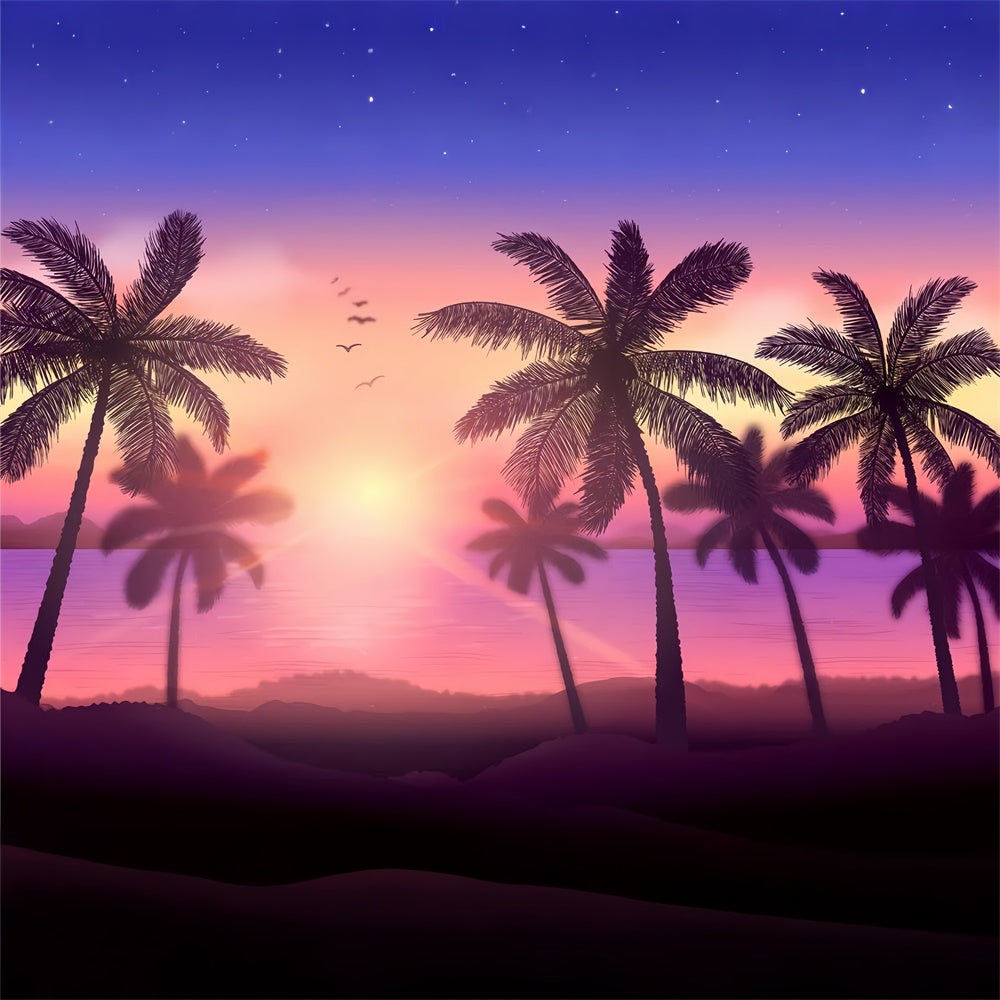 Toile de fond de Plage Été Coucher de Soleil Palmier GTY3-372