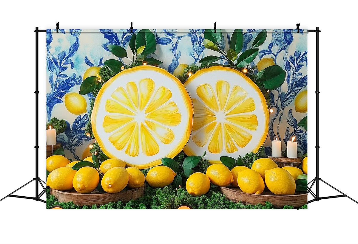 Toile de fond Été Tranche de Citron Mur Bleu GTY3-373
