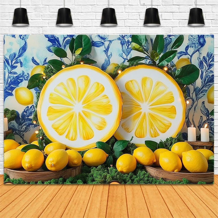 Toile de fond Été Tranche de Citron Mur Bleu GTY3-373