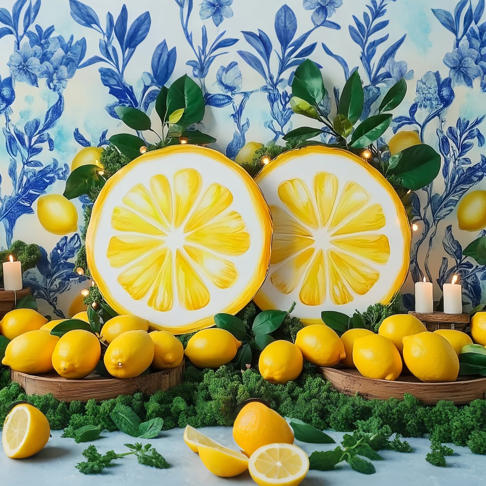 Toile de fond Été Tranche de Citron Mur Bleu GTY3-373