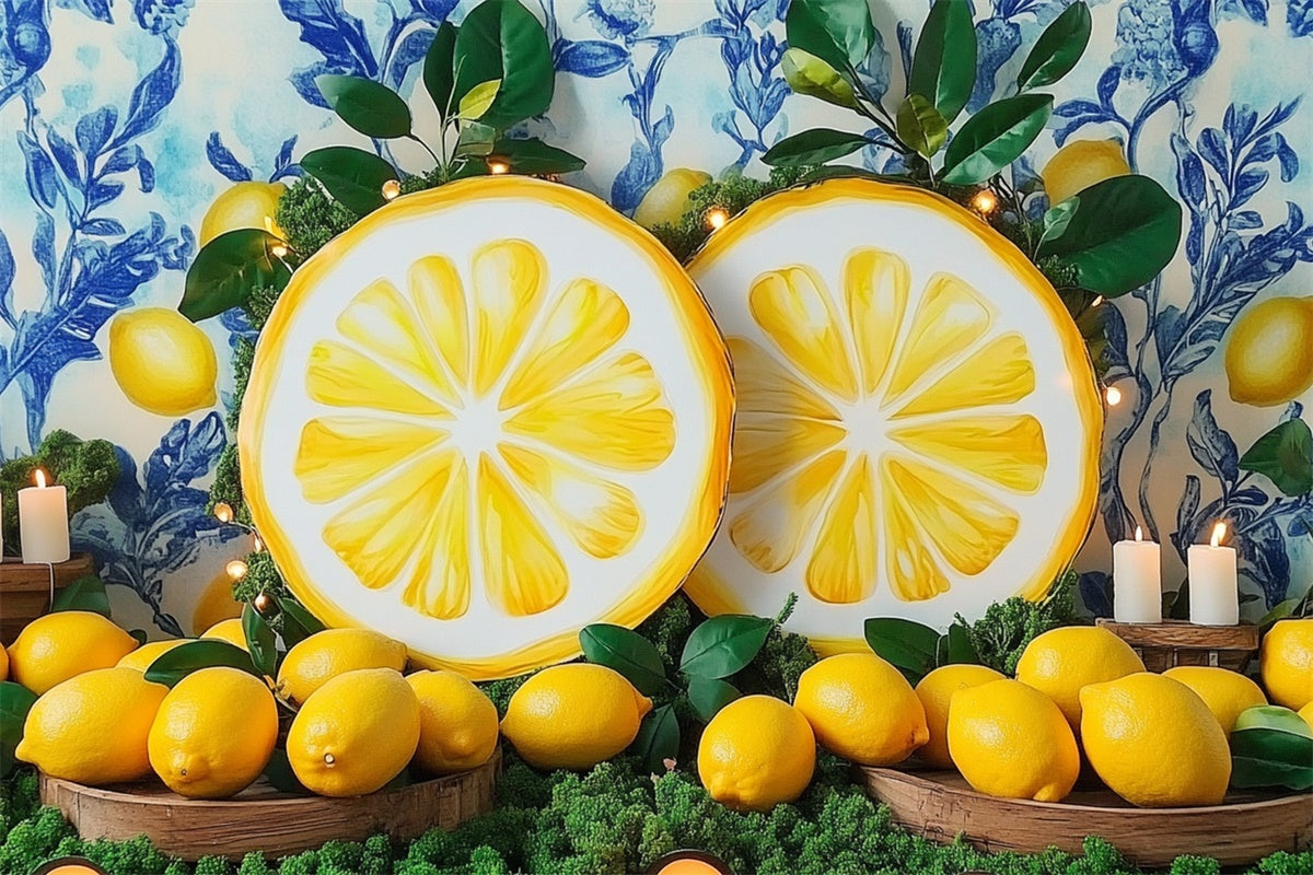 Toile de fond Été Tranche de Citron Mur Bleu GTY3-373