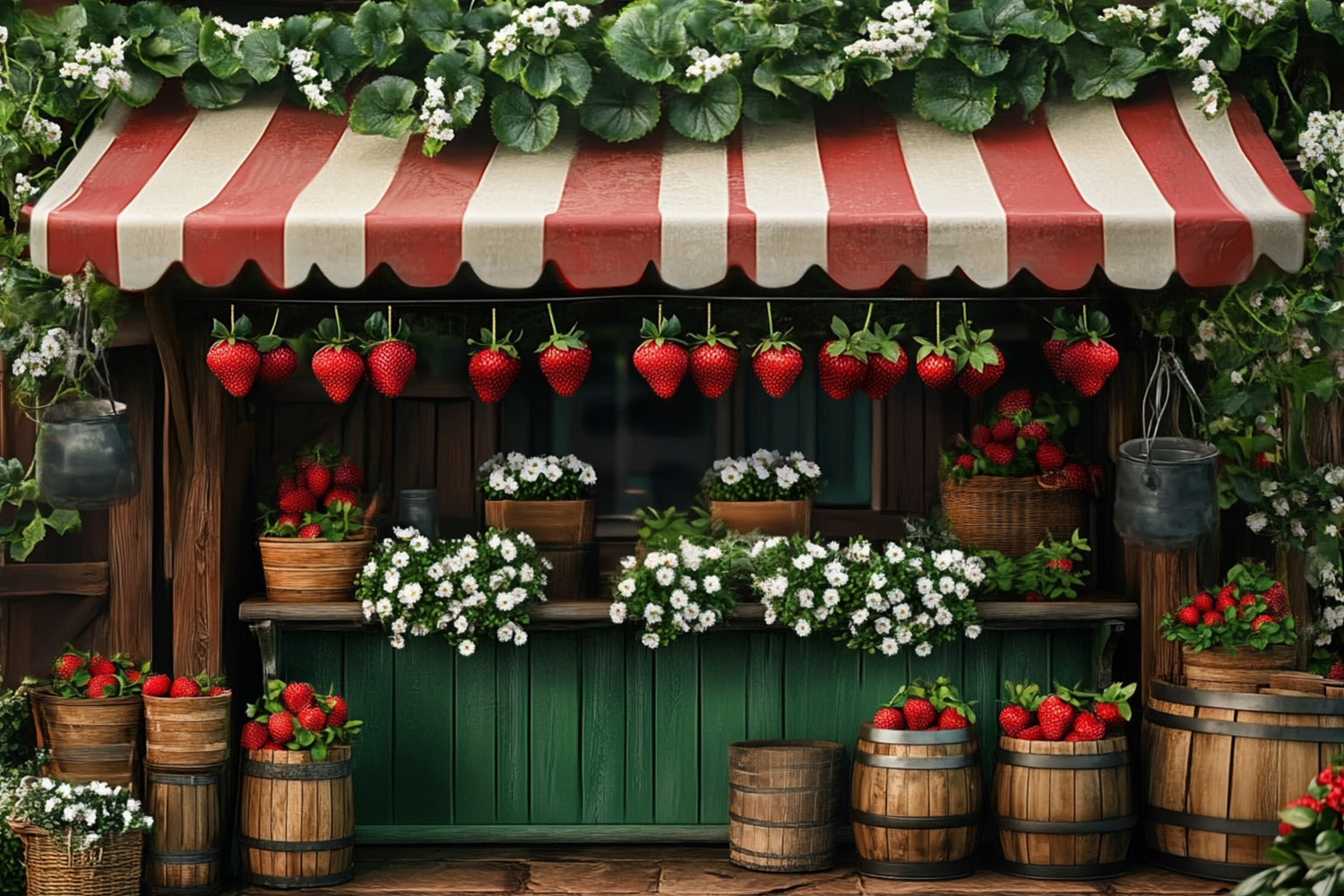 Toile de fond Été Stand de Fraises Canopy Rouge GTY3-375