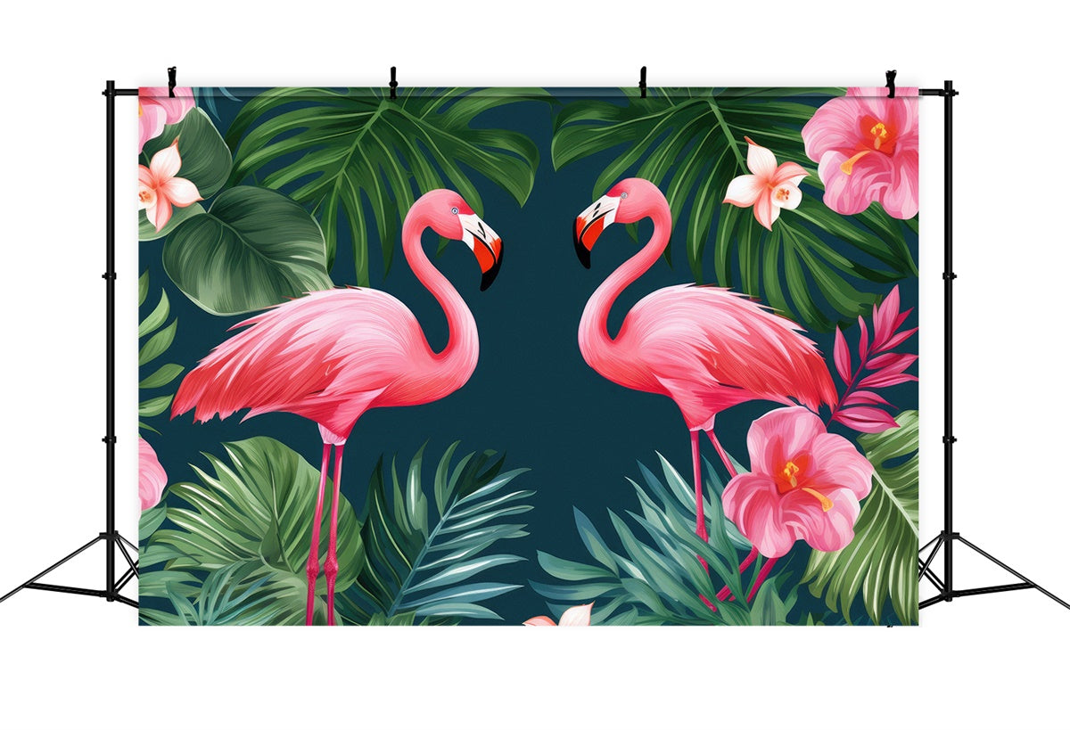 Toile de fond Été Flamant Rose Jungle Feuilles Tropicales GTY3-380