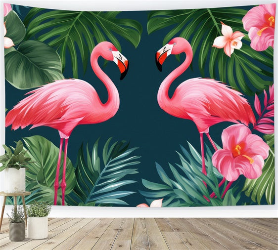 Toile de fond Été Flamant Rose Jungle Feuilles Tropicales GTY3-380