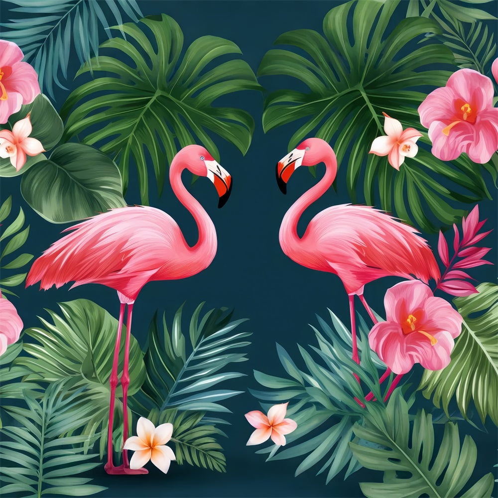 Toile de fond Été Flamant Rose Jungle Feuilles Tropicales GTY3-380