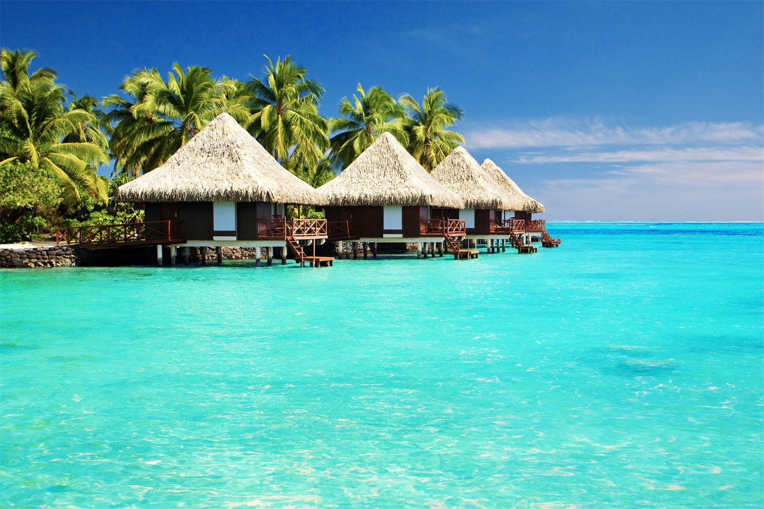 Toile de fond Été Île Tropicale Bungalow sur l'Eau GTY3-383