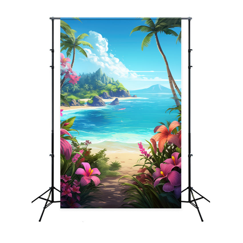 Toile de fond de Plage Été Ciel Bleu Sentier Floral GTY3-385