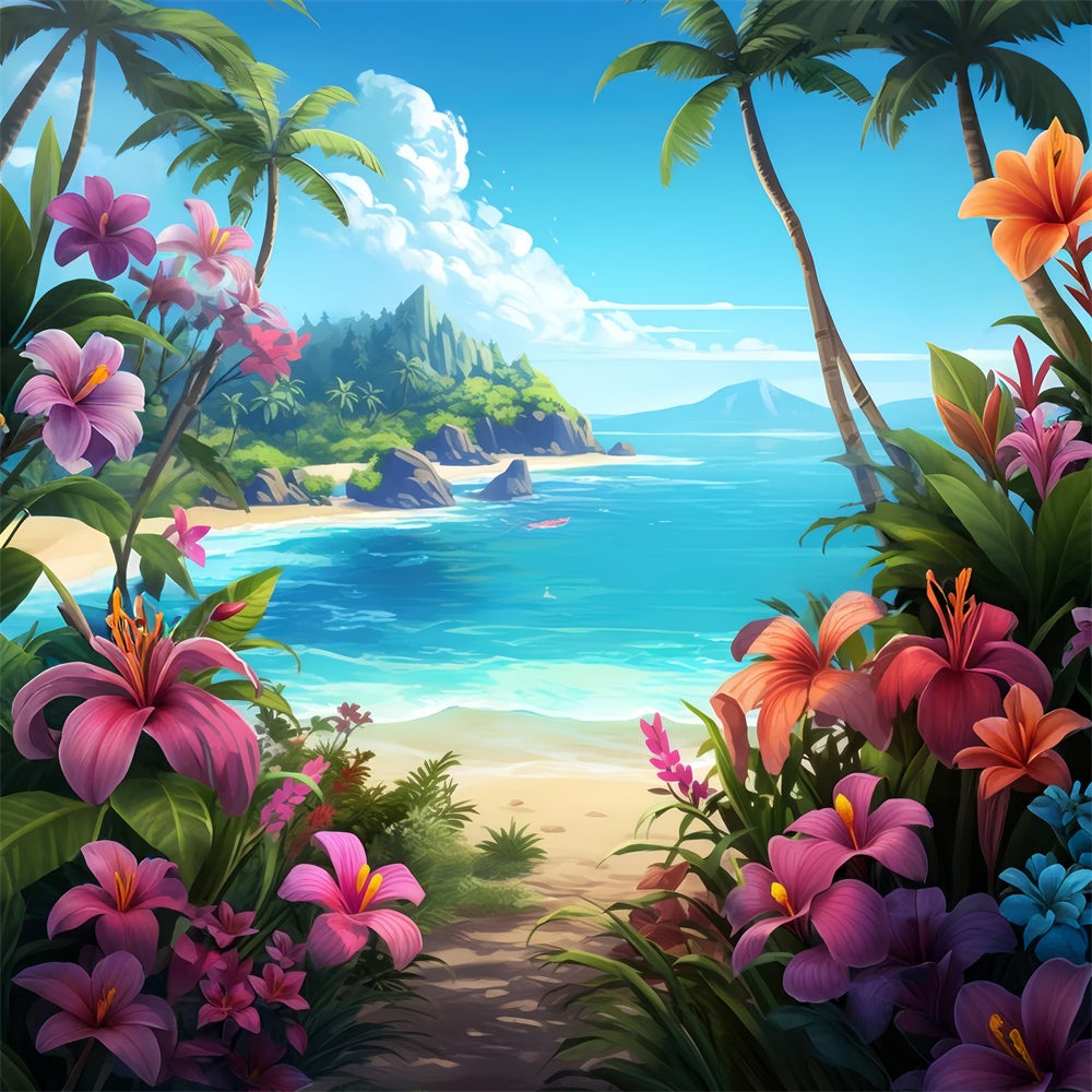 Toile de fond de Plage Été Ciel Bleu Sentier Floral GTY3-385