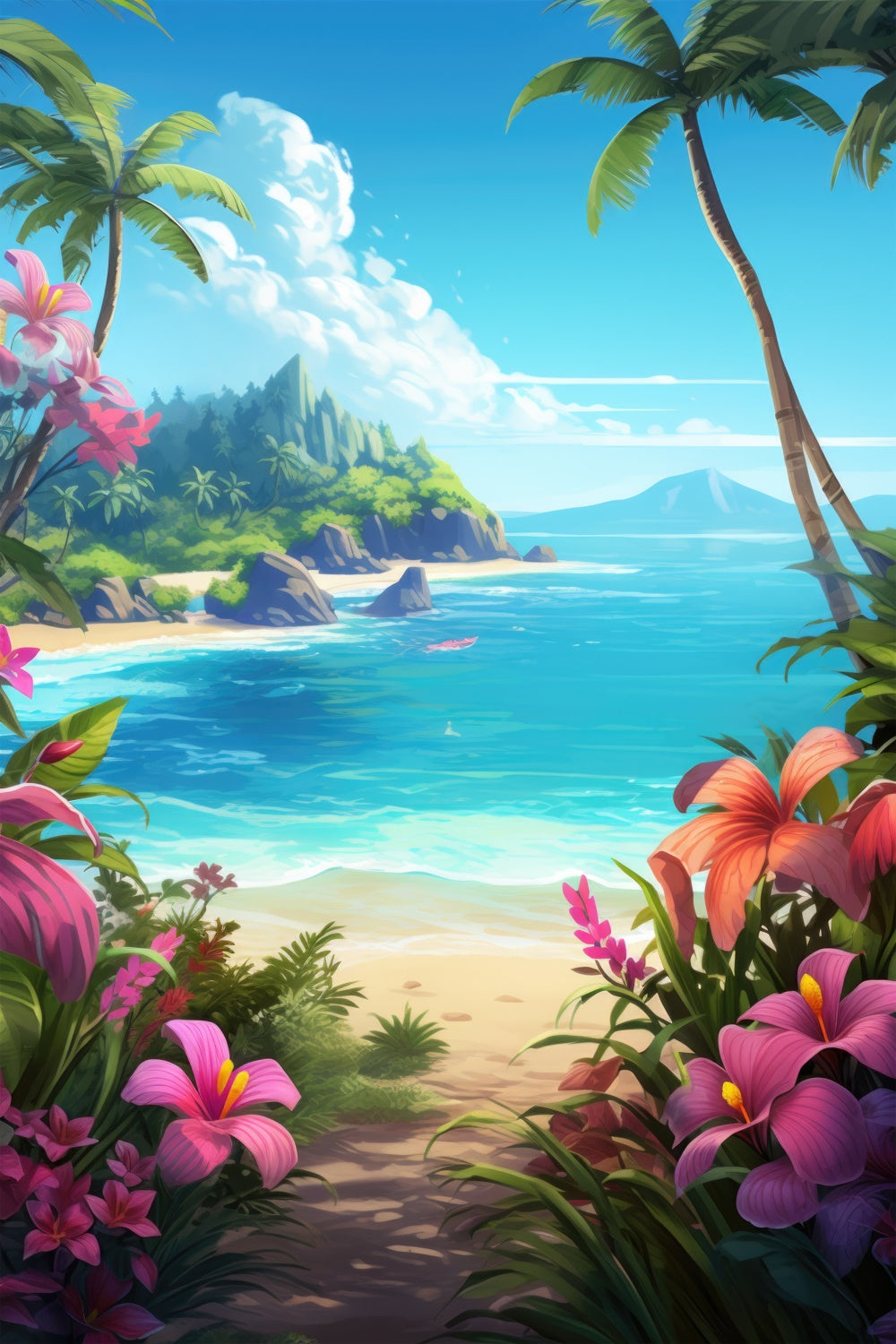 Toile de fond de Plage Été Ciel Bleu Sentier Floral GTY3-385