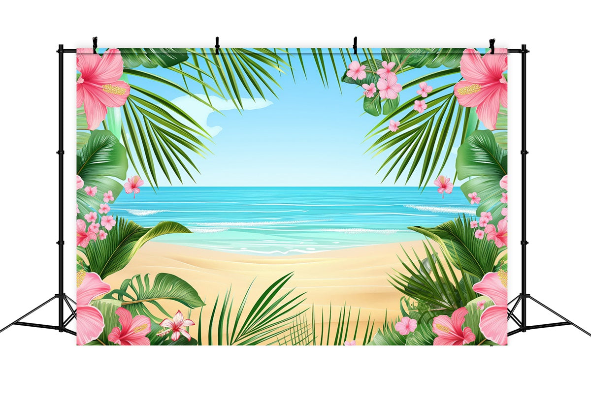 Toile de fond de Plage Été Cadre Fleurs Tropicales GTY3-389