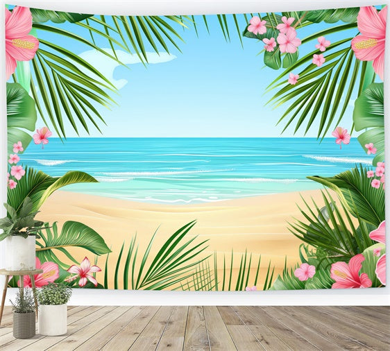 Toile de fond de Plage Été Cadre Fleurs Tropicales GTY3-389