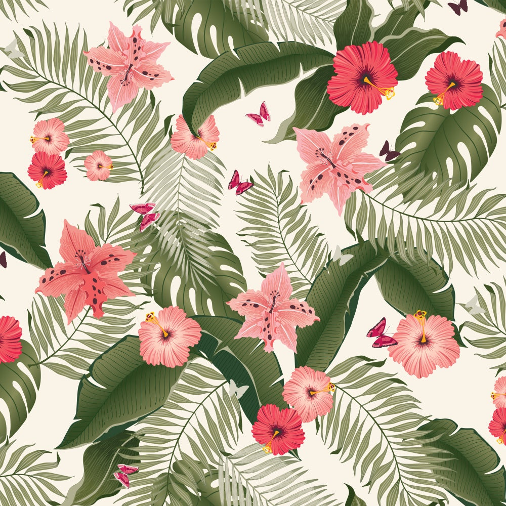 Toile de fond Été Feuilles Tropicales Fleurs Roses GTY3-393