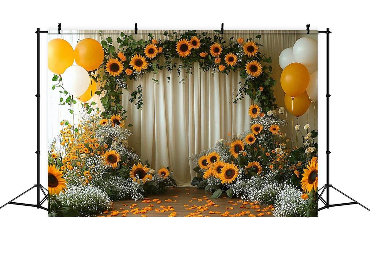 Toile de fond Été Arche de Tournesols Ballon Jaune GTY3-394