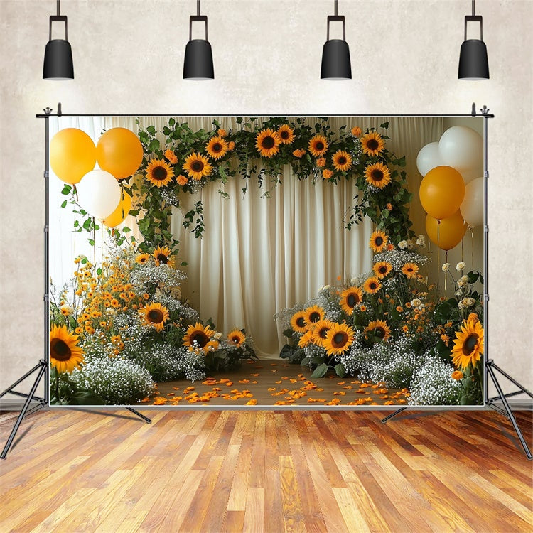 Toile de fond Été Arche de Tournesols Ballon Jaune GTY3-394