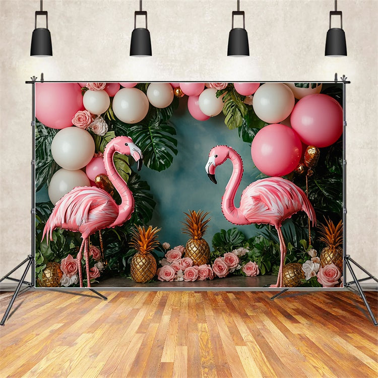 Toile de fond Été Ballons Flamant Rose Fleurs Tropicales GTY3-395