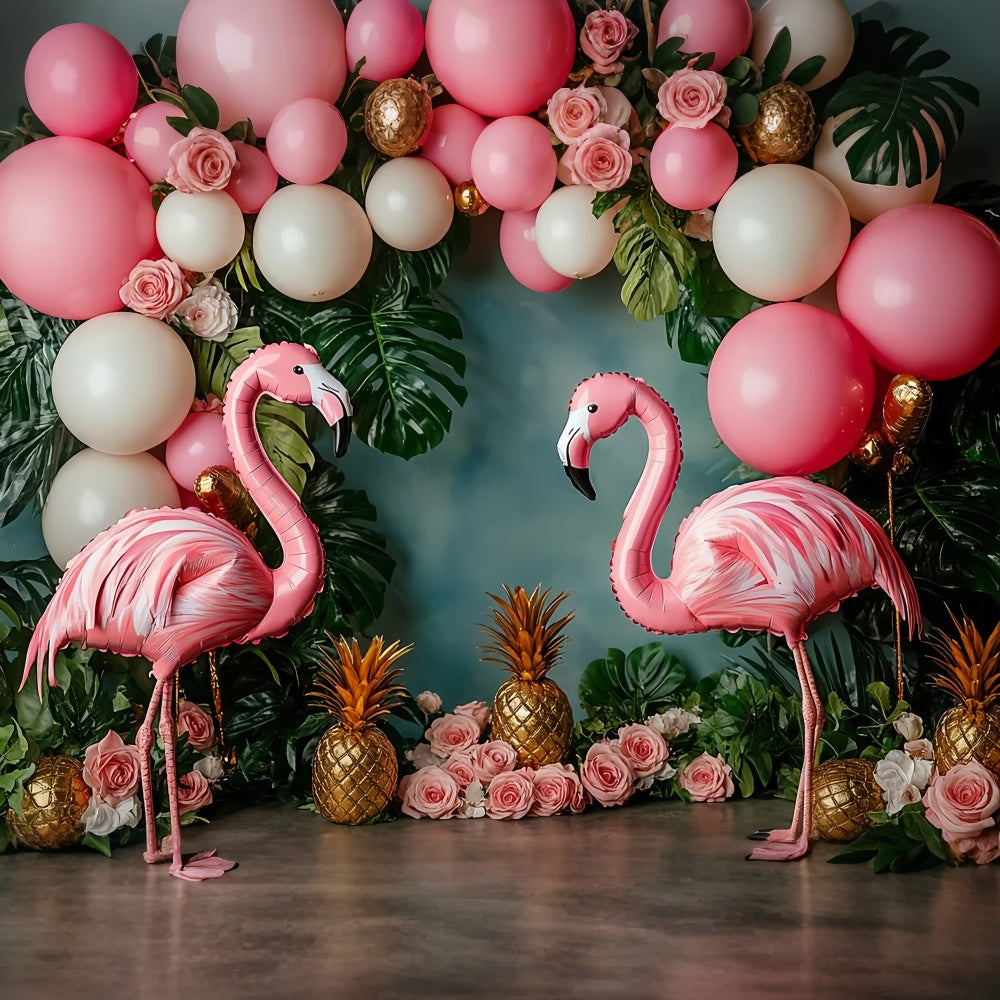 Toile de fond Été Ballons Flamant Rose Fleurs Tropicales GTY3-395